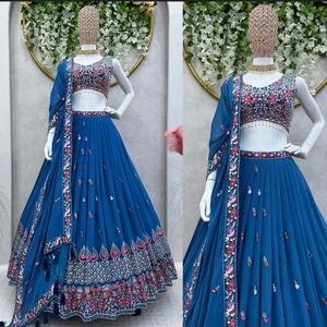 Blue lehenga choli for women indian wedding party wear lengha choli bridesmaids